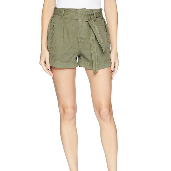Splendid Jean Shorts Green Belted Paperbag High Rise Denim NWT Size XL - Picture 1 of 11